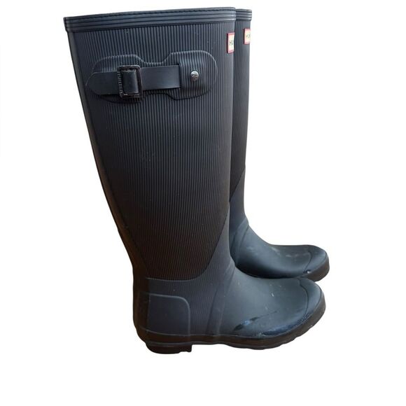 Hunter Women’s Original Tall Ribbed Rain boot in black 6M/7F - Picture 3 of 7